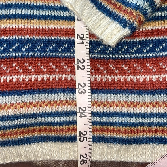 Ekklesia Fair Isle Tribal Aztec Multi Stripe Open Front Cardi Blue Orange Sz M/L - Picture 10 of 11
